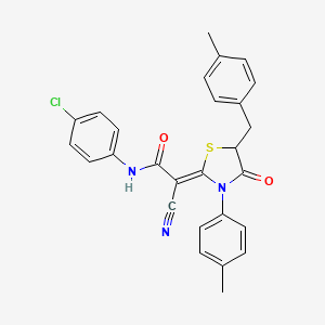 (2Z)-N-(4-chlorophenyl)-2-cyano-2-[5-(4-methylbenzyl)-3-(4-methylphenyl)-4-oxo-1,3-thiazolidin-2-ylidene]ethanamide