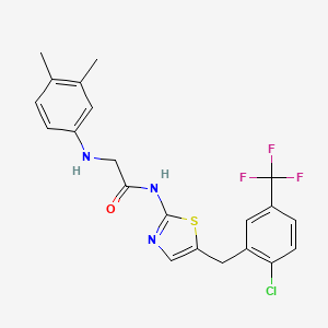 molecular formula C21H19ClF3N3OS B7732920 N-{5-[2-chloro-5-(trifluoromethyl)benzyl]-1,3-thiazol-2-yl}-N~2~-(3,4-dimethylphenyl)glycinamide 