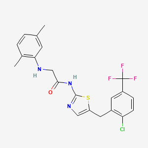 molecular formula C21H19ClF3N3OS B7733140 N-{5-[2-chloro-5-(trifluoromethyl)benzyl]-1,3-thiazol-2-yl}-N~2~-(2,5-dimethylphenyl)glycinamide 