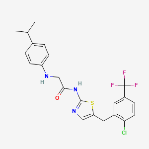 molecular formula C22H21ClF3N3OS B7733148 N-{5-[2-chloro-5-(trifluoromethyl)benzyl]-1,3-thiazol-2-yl}-N~2~-[4-(propan-2-yl)phenyl]glycinamide 