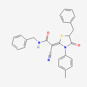 (2Z)-N-benzyl-2-[5-benzyl-3-(4-methylphenyl)-4-oxo-1,3-thiazolidin-2-ylidene]-2-cyanoethanamide