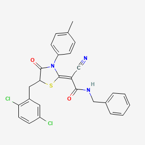 molecular formula C27H21Cl2N3O2S B7733331 (2Z)-N-benzyl-2-cyano-2-[5-[(2,5-dichlorophenyl)methyl]-3-(4-methylphenyl)-4-oxo-1,3-thiazolidin-2-ylidene]acetamide 