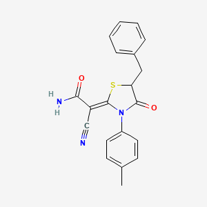 molecular formula C20H17N3O2S B7733355 (2Z)-2-[5-benzyl-3-(4-methylphenyl)-4-oxo-1,3-thiazolidin-2-ylidene]-2-cyanoethanamide 