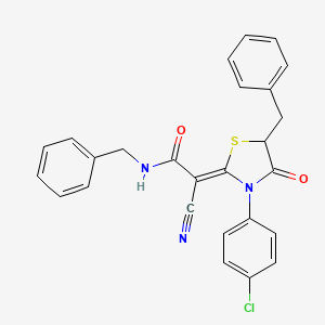 (2Z)-N-benzyl-2-[5-benzyl-3-(4-chlorophenyl)-4-oxo-1,3-thiazolidin-2-ylidene]-2-cyanoethanamide