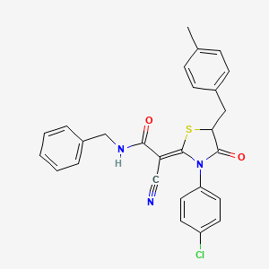 (2Z)-N-benzyl-2-[3-(4-chlorophenyl)-5-(4-methylbenzyl)-4-oxo-1,3-thiazolidin-2-ylidene]-2-cyanoethanamide