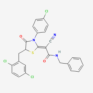 (2Z)-N-benzyl-2-[3-(4-chlorophenyl)-5-[(2,5-dichlorophenyl)methyl]-4-oxo-1,3-thiazolidin-2-ylidene]-2-cyanoacetamide