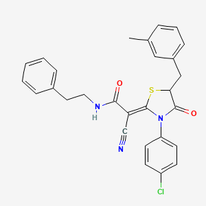 molecular formula C28H24ClN3O2S B7733382 (2Z)-2-[3-(4-chlorophenyl)-5-[(3-methylphenyl)methyl]-4-oxo-1,3-thiazolidin-2-ylidene]-2-cyano-N-(2-phenylethyl)acetamide 