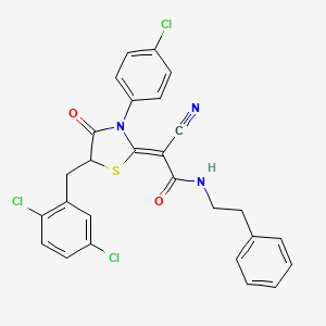 (2Z)-2-[3-(4-chlorophenyl)-5-[(2,5-dichlorophenyl)methyl]-4-oxo-1,3-thiazolidin-2-ylidene]-2-cyano-N-(2-phenylethyl)acetamide