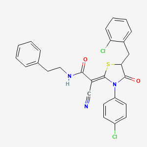 (2Z)-2-[3-(4-chlorophenyl)-5-[(2-chlorophenyl)methyl]-4-oxo-1,3-thiazolidin-2-ylidene]-2-cyano-N-(2-phenylethyl)acetamide