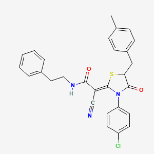 molecular formula C28H24ClN3O2S B7733397 (2Z)-2-[3-(4-chlorophenyl)-5-[(4-methylphenyl)methyl]-4-oxo-1,3-thiazolidin-2-ylidene]-2-cyano-N-(2-phenylethyl)acetamide 
