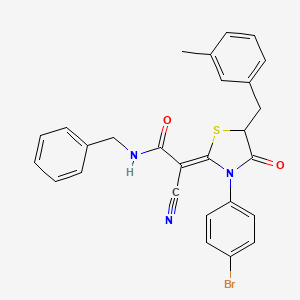 (2Z)-N-benzyl-2-[3-(4-bromophenyl)-5-[(3-methylphenyl)methyl]-4-oxo-1,3-thiazolidin-2-ylidene]-2-cyanoacetamide