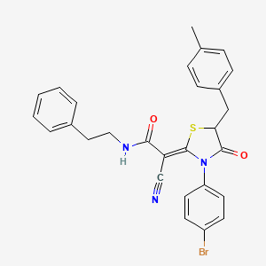 (2Z)-2-[3-(4-bromophenyl)-5-[(4-methylphenyl)methyl]-4-oxo-1,3-thiazolidin-2-ylidene]-2-cyano-N-(2-phenylethyl)acetamide