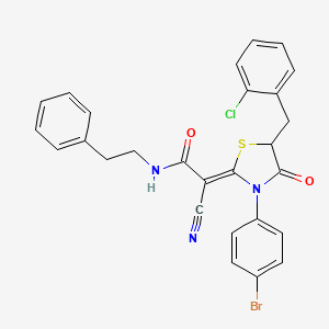 molecular formula C27H21BrClN3O2S B7733425 (2Z)-2-[3-(4-bromophenyl)-5-[(2-chlorophenyl)methyl]-4-oxo-1,3-thiazolidin-2-ylidene]-2-cyano-N-(2-phenylethyl)acetamide 