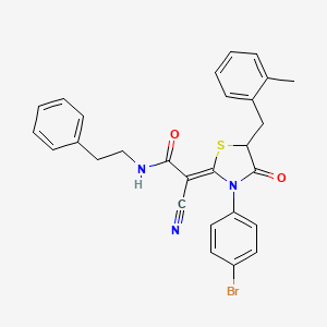 molecular formula C28H24BrN3O2S B7733471 (2Z)-2-[3-(4-bromophenyl)-5-[(2-methylphenyl)methyl]-4-oxo-1,3-thiazolidin-2-ylidene]-2-cyano-N-(2-phenylethyl)acetamide 