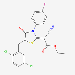 molecular formula C21H15Cl2FN2O3S B7733490 ethyl (2Z)-cyano[5-(2,5-dichlorobenzyl)-3-(4-fluorophenyl)-4-oxo-1,3-thiazolidin-2-ylidene]ethanoate 