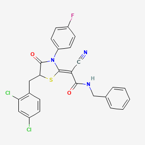 (2Z)-N-benzyl-2-cyano-2-[5-[(2,4-dichlorophenyl)methyl]-3-(4-fluorophenyl)-4-oxo-1,3-thiazolidin-2-ylidene]acetamide