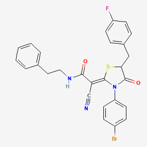 (2Z)-2-[3-(4-bromophenyl)-5-[(4-fluorophenyl)methyl]-4-oxo-1,3-thiazolidin-2-ylidene]-2-cyano-N-(2-phenylethyl)acetamide