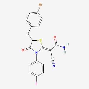 molecular formula C19H13BrFN3O2S B7733569 (2Z)-2-[5-(4-bromobenzyl)-3-(4-fluorophenyl)-4-oxo-1,3-thiazolidin-2-ylidene]-2-cyanoethanamide 
