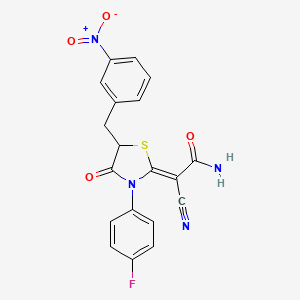molecular formula C19H13FN4O4S B7733577 (2Z)-2-cyano-2-[3-(4-fluorophenyl)-5-(3-nitrobenzyl)-4-oxo-1,3-thiazolidin-2-ylidene]ethanamide 