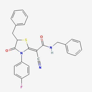 (2Z)-N-benzyl-2-[5-benzyl-3-(4-fluorophenyl)-4-oxo-1,3-thiazolidin-2-ylidene]-2-cyanoethanamide