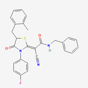 molecular formula C27H22FN3O2S B7733593 (2Z)-N-benzyl-2-cyano-2-[3-(4-fluorophenyl)-5-(2-methylbenzyl)-4-oxo-1,3-thiazolidin-2-ylidene]ethanamide 