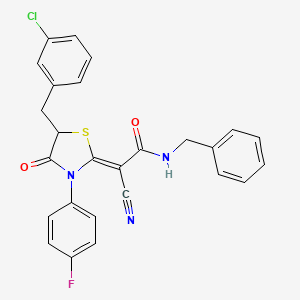 (2Z)-N-benzyl-2-[5-(3-chlorobenzyl)-3-(4-fluorophenyl)-4-oxo-1,3-thiazolidin-2-ylidene]-2-cyanoethanamide