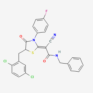 (2Z)-N-benzyl-2-cyano-2-[5-[(2,5-dichlorophenyl)methyl]-3-(4-fluorophenyl)-4-oxo-1,3-thiazolidin-2-ylidene]acetamide