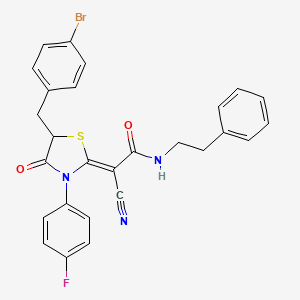 (2Z)-2-[5-[(4-bromophenyl)methyl]-3-(4-fluorophenyl)-4-oxo-1,3-thiazolidin-2-ylidene]-2-cyano-N-(2-phenylethyl)acetamide