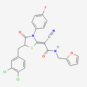 (2Z)-2-cyano-2-[5-[(3,4-dichlorophenyl)methyl]-3-(4-fluorophenyl)-4-oxo-1,3-thiazolidin-2-ylidene]-N-(furan-2-ylmethyl)acetamide
