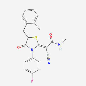 molecular formula C21H18FN3O2S B7733656 (2Z)-2-cyano-2-[3-(4-fluorophenyl)-5-(2-methylbenzyl)-4-oxo-1,3-thiazolidin-2-ylidene]-N-methylethanamide 