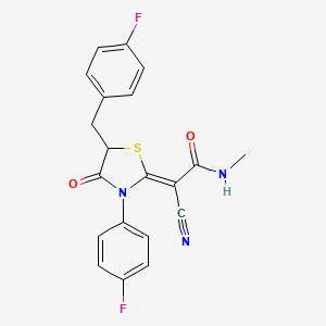 molecular formula C20H15F2N3O2S B7733658 (2Z)-2-cyano-2-[5-(4-fluorobenzyl)-3-(4-fluorophenyl)-4-oxo-1,3-thiazolidin-2-ylidene]-N-methylethanamide 