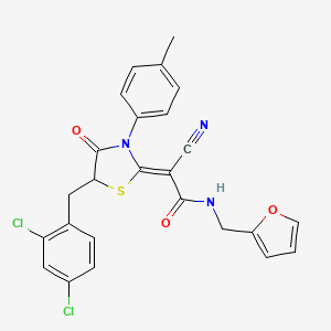 molecular formula C25H19Cl2N3O3S B7733673 (2Z)-2-cyano-2-[5-[(2,4-dichlorophenyl)methyl]-3-(4-methylphenyl)-4-oxo-1,3-thiazolidin-2-ylidene]-N-(furan-2-ylmethyl)acetamide 