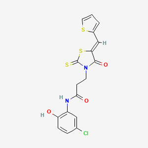 molecular formula C17H13ClN2O3S3 B7733828 N-(5-chloro-2-hydroxyphenyl)-3-[(5Z)-4-oxo-5-(thiophen-2-ylmethylidene)-2-thioxo-1,3-thiazolidin-3-yl]propanamide 