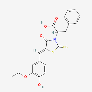 molecular formula C21H19NO5S2 B7733855 2-[(5Z)-5-(3-ethoxy-4-hydroxybenzylidene)-4-oxo-2-thioxo-1,3-thiazolidin-3-yl]-3-phenylpropanoic acid 