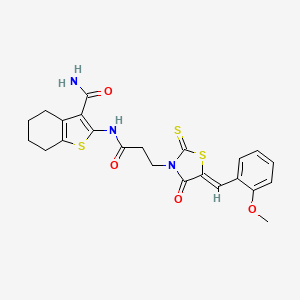 molecular formula C23H23N3O4S3 B7733873 2-({3-[(5Z)-5-(2-methoxybenzylidene)-4-oxo-2-thioxo-1,3-thiazolidin-3-yl]propanoyl}amino)-4,5,6,7-tetrahydro-1-benzothiophene-3-carboxamide 
