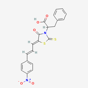 molecular formula C21H16N2O5S2 B7733902 2-[(5Z)-5-[(E)-3-(4-nitrophenyl)prop-2-enylidene]-4-oxo-2-sulfanylidene-1,3-thiazolidin-3-yl]-3-phenylpropanoic acid 