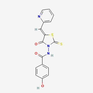molecular formula C16H11N3O3S2 B7733916 4-hydroxy-N-[(5Z)-4-oxo-5-(pyridin-2-ylmethylidene)-2-thioxo-1,3-thiazolidin-3-yl]benzamide 