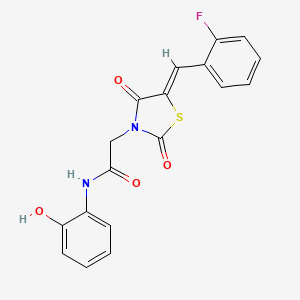 molecular formula C18H13FN2O4S B7733921 2-[(5Z)-5-(2-fluorobenzylidene)-2,4-dioxo-1,3-thiazolidin-3-yl]-N-(2-hydroxyphenyl)acetamide 