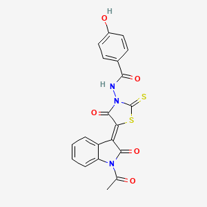 molecular formula C20H13N3O5S2 B7733931 N-[(5Z)-5-(1-acetyl-2-oxo-1,2-dihydro-3H-indol-3-ylidene)-4-oxo-2-thioxo-1,3-thiazolidin-3-yl]-4-hydroxybenzamide 