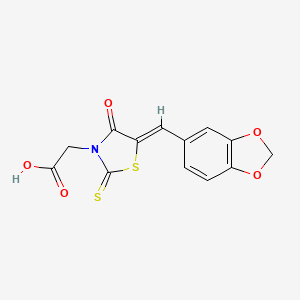 molecular formula C13H9NO5S2 B7733939 [(5Z)-5-(1,3-benzodioxol-5-ylmethylidene)-4-oxo-2-thioxo-1,3-thiazolidin-3-yl]acetic acid 