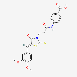 4-({3-[(5Z)-5-(3,4-dimethoxybenzylidene)-4-oxo-2-thioxo-1,3-thiazolidin-3-yl]propanoyl}amino)benzoic acid