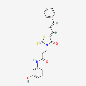 molecular formula C22H20N2O3S2 B7733961 N-(3-hydroxyphenyl)-3-{(5Z)-5-[(2E)-2-methyl-3-phenylprop-2-en-1-ylidene]-4-oxo-2-thioxo-1,3-thiazolidin-3-yl}propanamide 