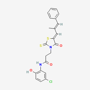 molecular formula C22H19ClN2O3S2 B7733965 N-(5-chloro-2-hydroxyphenyl)-3-{(5Z)-5-[(2E)-2-methyl-3-phenylprop-2-en-1-ylidene]-4-oxo-2-thioxo-1,3-thiazolidin-3-yl}propanamide 