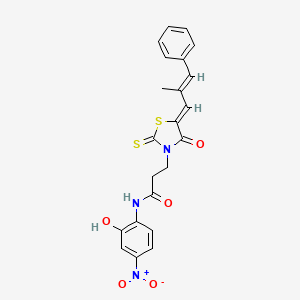 molecular formula C22H19N3O5S2 B7733972 N-(2-hydroxy-4-nitrophenyl)-3-{(5Z)-5-[(2E)-2-methyl-3-phenylprop-2-en-1-ylidene]-4-oxo-2-thioxo-1,3-thiazolidin-3-yl}propanamide 