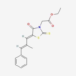molecular formula C17H17NO3S2 B7733980 Ethyl 2-(5-(2-methyl-3-phenylallylidene)-4-oxo-2-thioxothiazolidin-3-yl)acetate 