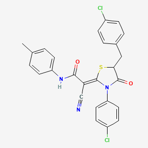(2Z)-2-[3-(4-chlorophenyl)-5-[(4-chlorophenyl)methyl]-4-oxo-1,3-thiazolidin-2-ylidene]-2-cyano-N-(4-methylphenyl)acetamide