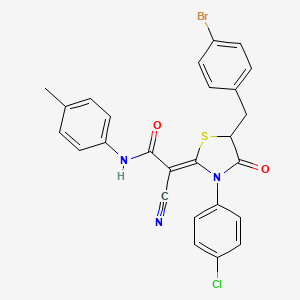 (2Z)-2-[5-[(4-bromophenyl)methyl]-3-(4-chlorophenyl)-4-oxo-1,3-thiazolidin-2-ylidene]-2-cyano-N-(4-methylphenyl)acetamide