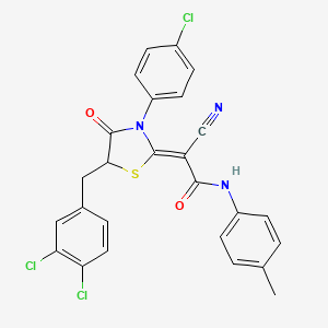 (2Z)-2-[3-(4-chlorophenyl)-5-[(3,4-dichlorophenyl)methyl]-4-oxo-1,3-thiazolidin-2-ylidene]-2-cyano-N-(4-methylphenyl)acetamide