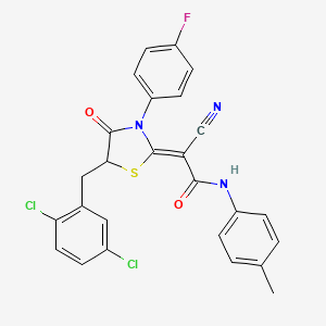 (2Z)-2-cyano-2-[5-[(2,5-dichlorophenyl)methyl]-3-(4-fluorophenyl)-4-oxo-1,3-thiazolidin-2-ylidene]-N-(4-methylphenyl)acetamide