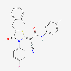 molecular formula C27H22FN3O2S B7734380 (2Z)-2-cyano-2-[3-(4-fluorophenyl)-5-(2-methylbenzyl)-4-oxo-1,3-thiazolidin-2-ylidene]-N-(4-methylphenyl)ethanamide 